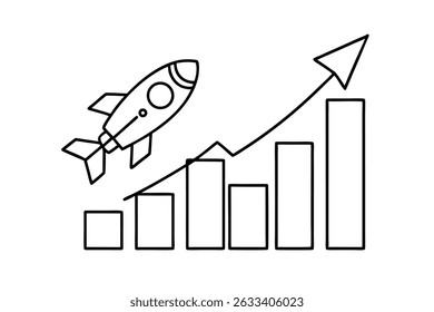 Rocket launching over growth chart illustrating startup success and business expansion