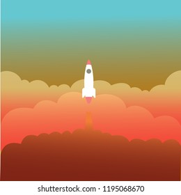 a rocket launching to red sky,vector illustration