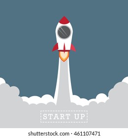 the rocket launching to the sky; flat design concept for start up business