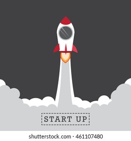 The rocket launching to the sky; flat design concept for start up business