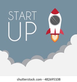 the rocket launching to the sky; flat design concept for start up business
