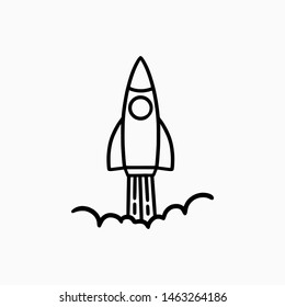 Rocket Launching to Space in Free Hand Doodle Drawing Style.