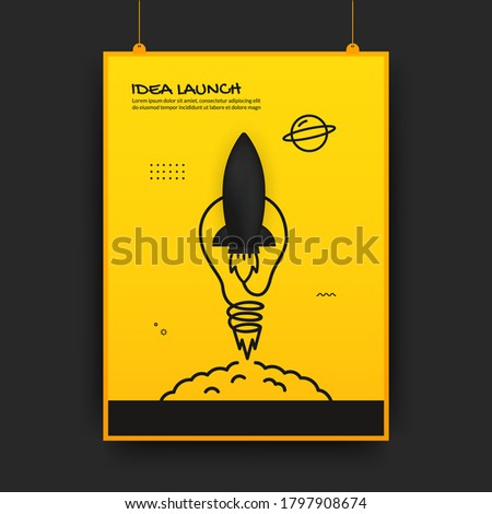 Rocket launching to space with light bulb poster, business start up concept