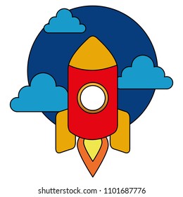 rocket launching startup sky cartoon