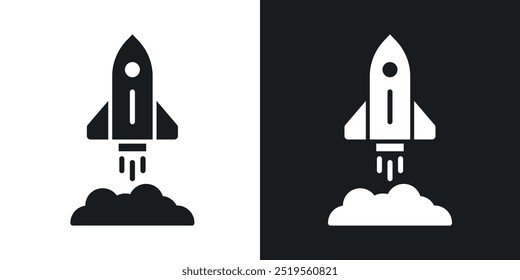 Rocket launchline vector icon set in solid and outline style.