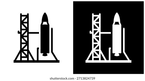Rocket Launchpad Icon Set In White And Black Background