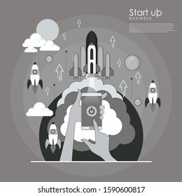 Rocket launch.Project start up and development process.Innovation product,creative idea.Management.