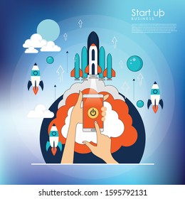 Rocket launch.Project start up and development process.Innovation product,creative idea.Management.