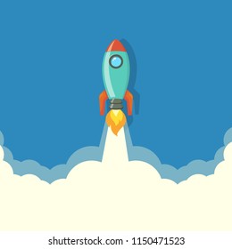 Rocket launch.Rocket ship.rocket vector, illustration concept of business launch product on a market.