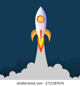Lanzamiento de cohetes, vectores de icono de barco, concepto de ilustración de producto de negocios en un mercado.