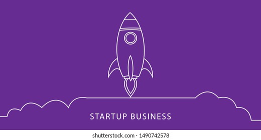 Rocket launch,ship. startup business- illustration in flat style