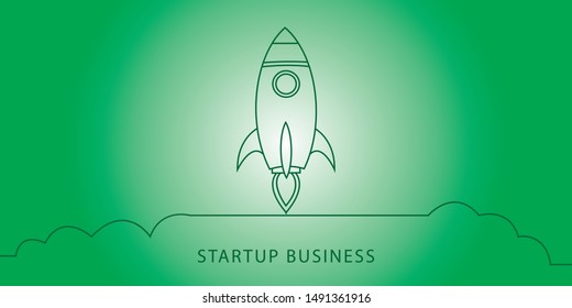 Rocket launch,ship. startup business- illustration in flat style