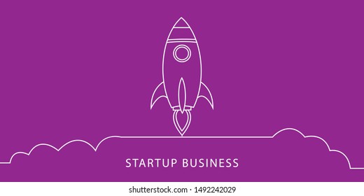 Rocket launch,ship. startup business- illustration in flat style