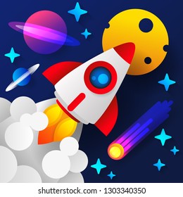 Rocket Launch,ship.vector, Illustration Concept Of Business Product On A Market.