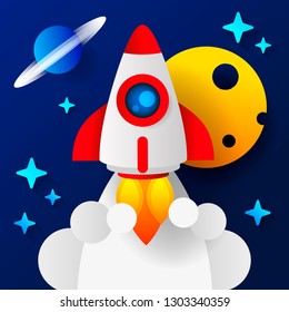 Rocket Launch,ship.vector, Illustration Concept Of Business Product On A Market.