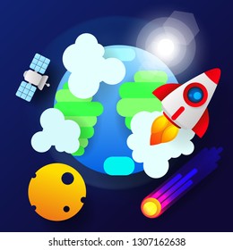 Rocket Launch,ship.vector, Illustration Concept Of Business Product On A Market.