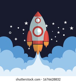 Rocket launch,ship.vector, illustration concept of business product on a market.