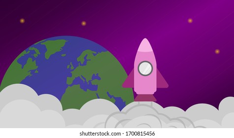 Rocket launch,ship.vector, illustration concept of business product on a market. Business flat design vector illustration. Vector EPS 10.