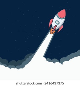 Rocket launch,ship.vector, illustration concept of business product on a market