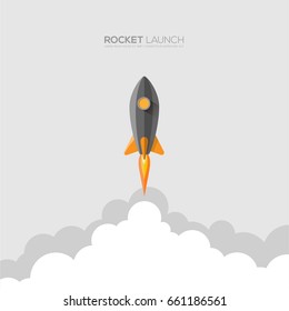 Rocket launch,ship,vector, illustration concept of business  launch product on a market.