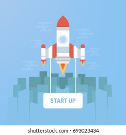Rocket launch,ship.vector, illustration concept of business product on a market.