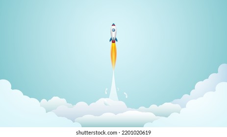 Rocket launch,ship.vector, illustration concept of start up business product on a market.
