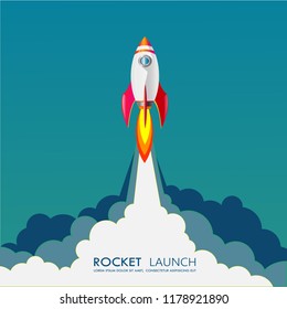 
Rocket launch,ship.vector,flat to the sky.Vector on background