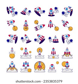 Rocket launch,ship.vector,illustration concept of business product in market.