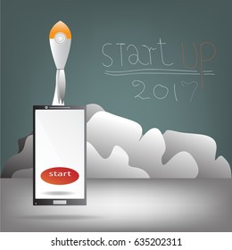 Rocket launch,Startup business concept for mobile app development ,Vector illustration