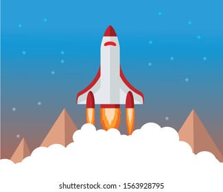 Rocket launch.With start up business concept vector.