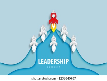 Rocket Leadership Concept with Paper Art or Origami Design Vector