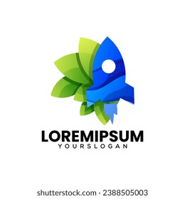 rocket leaf colorful icon logo design 