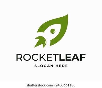 Rocket leaf launch fly up fast idea, Creativity exploration flight vector logo design  