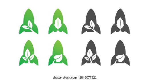 rocket and leaf negative space logo design