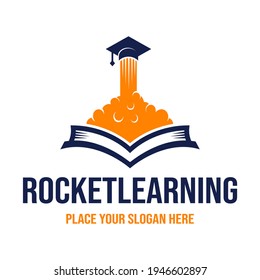 Rocket learning vector logo template. This design use book and hat student symbol. Suitable for education.