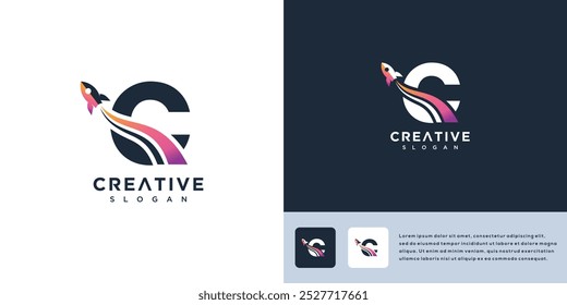 Rocket letter C sign logo vector template illustration	
