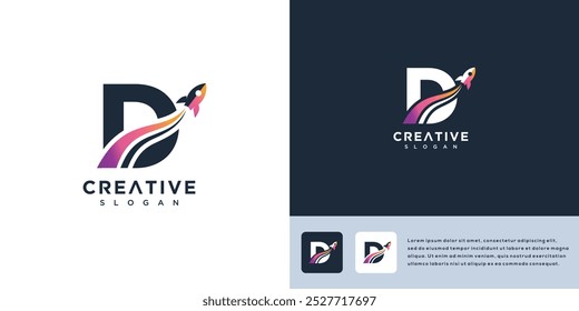 Rocket letter D sign logo vector template illustration	
