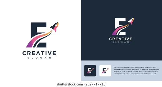 Rocket letter E sign logo vector template illustration	
