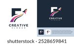 Rocket letter F sign logo vector template illustration	