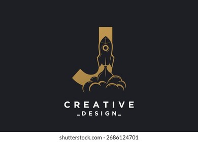 Rocket with letter J unique logo design Premium Vector