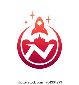 Rocket Letter N Initial Logo Template