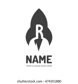 Rocket and letter R logo design. Vector concept icon.