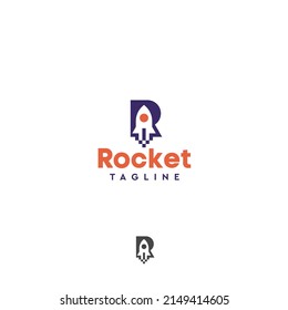 Rocket letter R speed taxi service delivery space vector logo