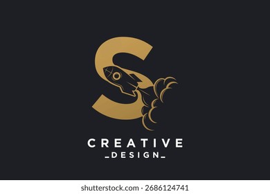 Rocket with letter S unique logo design Premium Vector