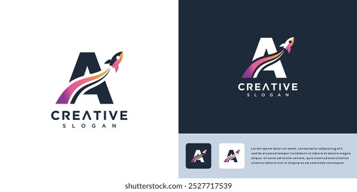 Rocket letter A sign logo vector template illustration	
