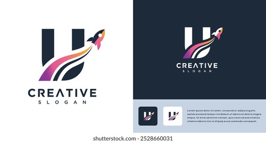 Ilustración de Plantilla de Vector de logotipo de letra U de cohete	
