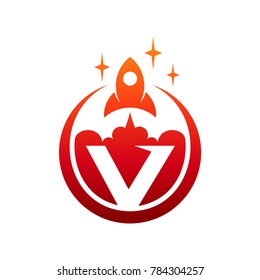 Rocket Letter V Initial Logo Template