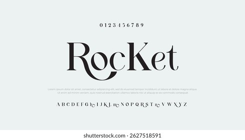 Rocket  lettering minimal fashion design. Elegant typography alphabet a to z and number. Vector illustration	