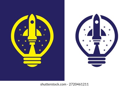 Rocket Light Bulb Startup Logo Design Innovation Creativity Icon Template Vector