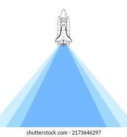 Rocket Light Trace. Shuttle drawn by hand with a beam of light. Vector illustration